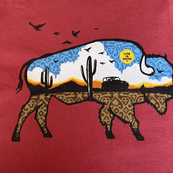 Life Is Good Men’s shirt sleeve crusher tee. Sz Medium faded red- buffalo - Picture 2 of 4